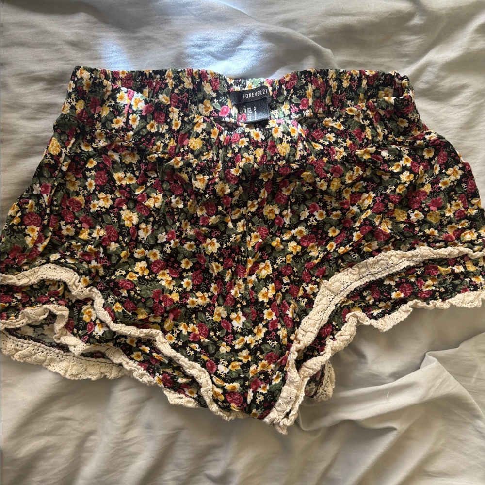 Forever 21 Floral Crochet Lace Trim Festival Shorts